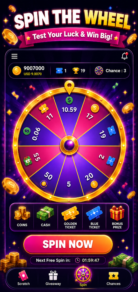Lucky Spin Wheel – Win Real Cash & Golden Tickets