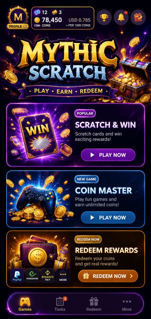 Mythic Scratch App Dashboard – Play Earn Redeem